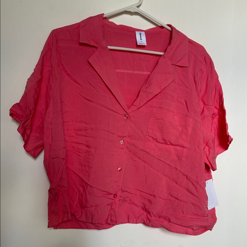 Abound Pink Cropped Button Down Shirt NWT Size XL Cute Flowy top